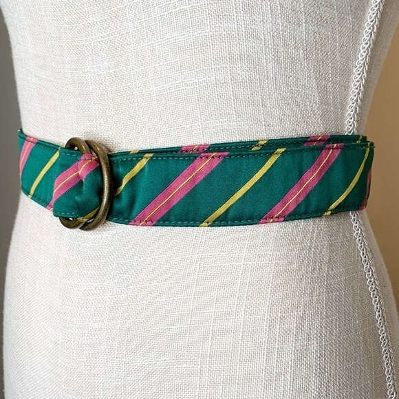 L.L. Bean Ribbon Fabric Striped D Ring Belt Medium - Picture 3 of 7